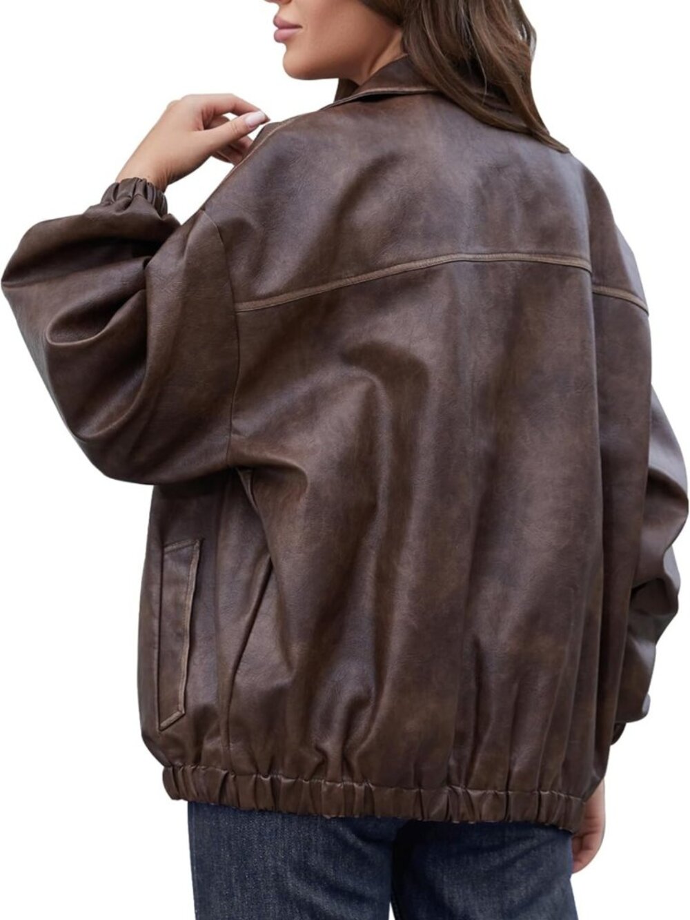 Oversized Y2K Faux Leather Jacket - Vintage Plus Size Motorcycle Coat for Fall - Picture 2 of 5